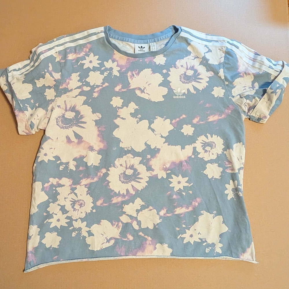 Adidas Floral Blue and Pink T-Shirt